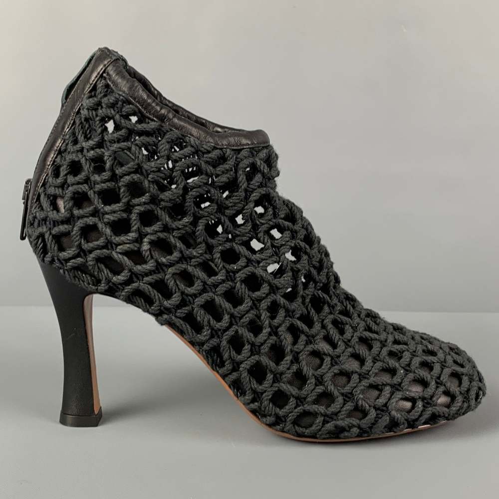 CELINE Black Leather Woven Rope Heels